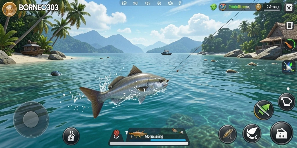 Tampilan menarik dari gameplay memancing di BORNEO303.