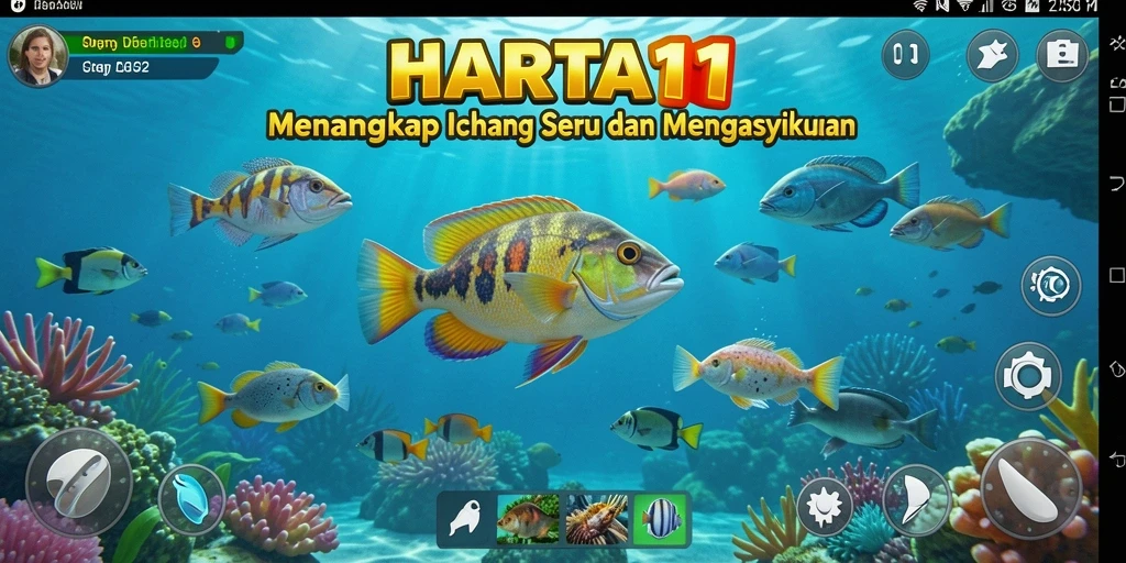 Tangkapan ikan besar dalam permainan HARTA11 dengan latar laut yang indah.