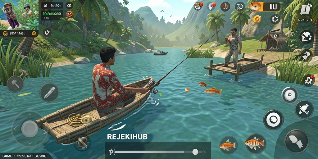 Tampilan gameplay memancing yang mendebarkan dan penuh warna.