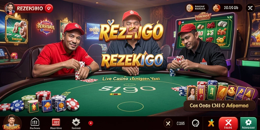 Screenshot utama REZEKIGO menampilkan dealer langsung dalam permainan kasino.