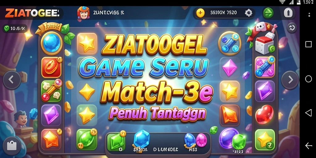 Screenshot utama ZIATOGEL menampilkan gameplay seru Match-3 dengan grafis memukau.